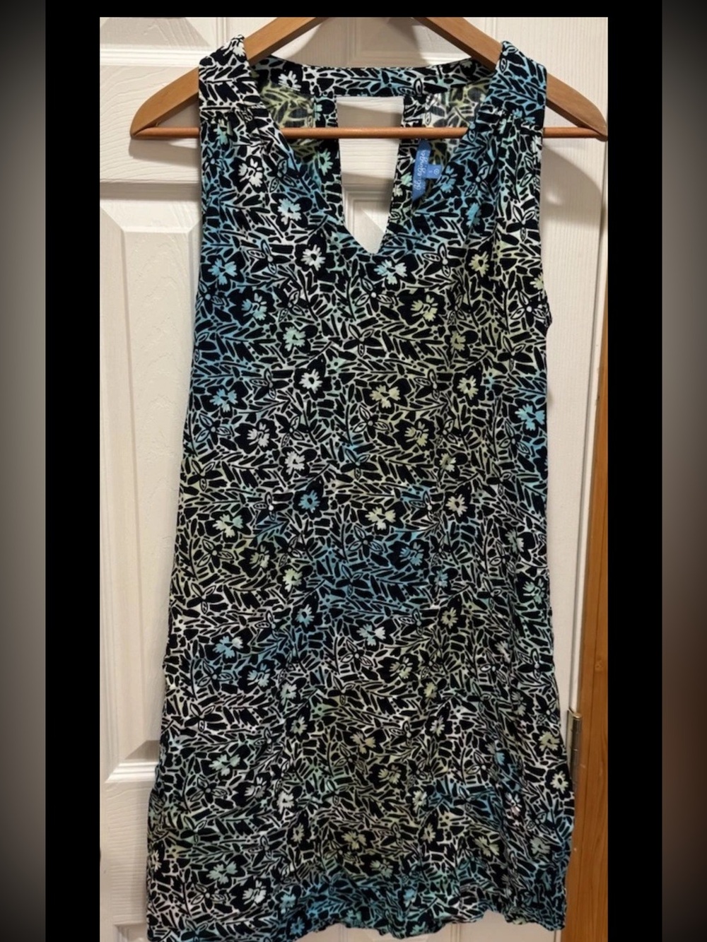 Blue Ginger Sundress Black & White, Blue & Yellow Sleeveless Hawaii SM Tropical
